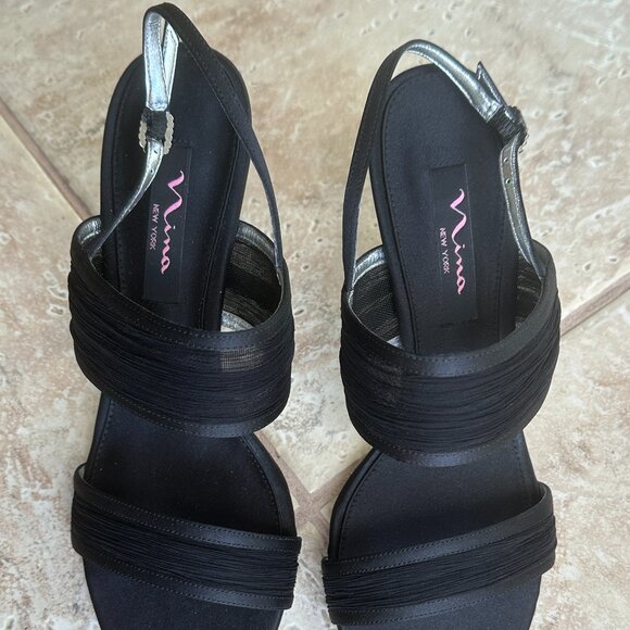 MIA BLACK MESH DRESS SHOE SANDALS HEELS W/RHINESTONE BUCKLE:PREOWNED BLACK 8 1/2 - Picture 9 of 15